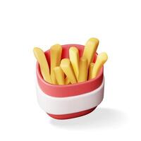 3d français frites dans rouge papier boîte vecteur