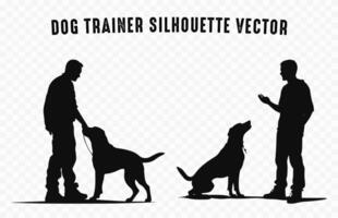 chien entraîneur silhouettes noir vecteur, homme formation une chien silhouette vecteur