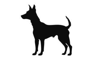Portugais podengo chien noir silhouette vecteur isolé sur une blanc Contexte