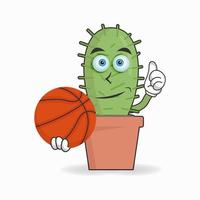 le personnage mascotte cactus devient joueur de basket. illustration vectorielle vecteur