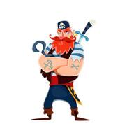 dessin animé pirate marin personnage avec accrocher, épée vecteur