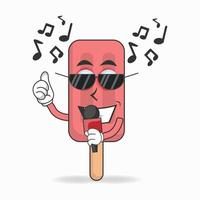 le personnage mascotte de crème glacée rouge chante. illustration vectorielle vecteur