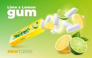 citron vert et citron mastication gencive, réaliste paquet vecteur
