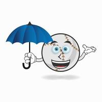 personnage de mascotte de baseball tenant un parapluie. illustration vectorielle vecteur