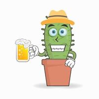 le personnage mascotte cactus tient un verre rempli d'une boisson. illustration vectorielle vecteur
