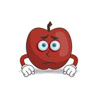 personnage de mascotte de pomme avec une expression triste. illustration vectorielle vecteur