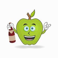 personnage mascotte pomme tenant une bouteille. illustration vectorielle vecteur