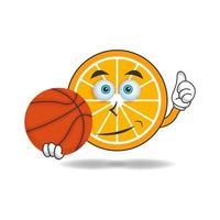 le personnage mascotte orange devient joueur de basket. illustration vectorielle vecteur