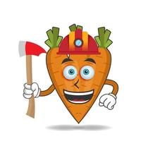 le personnage mascotte carotte devient pompier. illustration vectorielle vecteur