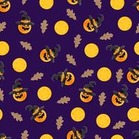 modèle vectoriel continu d'halloween avec la lune et les citrouilles