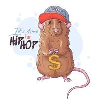 rappeur de rat dessiné à la main avec vecteur d'accessoires. objets isolés pour votre conception. chaque objet peut être modifié et déplacé.