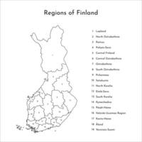 vecteur isolé simplifié carte de Finlande Régions. les frontières et des noms de administratif divisions. noir contour. blanc Contexte