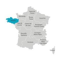 vecteur isolé illustration de simplifié administratif carte de France. bleu forme de Bretagne. les frontières de le provinces, Régions. gris silhouettes. blanc contour.