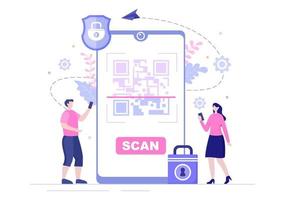 scanner de code qr pour le paiement en ligne, le paiement électronique et le transfert d'argent sur smartphone avec application en main. illustration vectorielle de fond vecteur