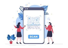 scanner de code qr pour le paiement en ligne, le paiement électronique et le transfert d'argent sur smartphone avec application en main. illustration vectorielle de fond vecteur