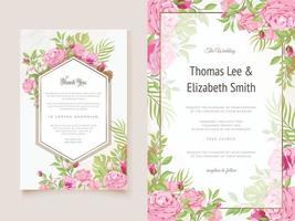 modèle d'invitation de mariage floral et feuilles vecteur