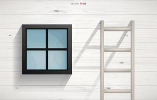 abstrait d'échelle en bois et fenêtre carrée sur la texture du mur en bois avec mur en bois de lattes horizontales de la maison. vecteur. vecteur