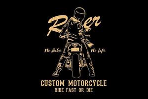 rider no bike no life conception de silhouette de moto personnalisée vecteur