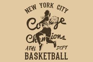 conception de silhouette de basket-ball de champions d'université de la ville de new york vecteur