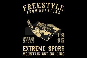 conception de silhouette de sport d'hiver de snowboard freestyle vecteur