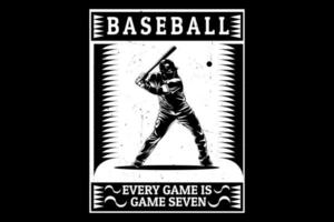 baseball chaque match est le jeu sept conception de silhouette vecteur