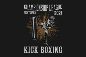conception de silhouette de boxe de kick dur de combat de ligue de championnat vecteur