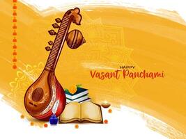 content Vasant panchami culturel Indien Festival carte avec veena illustration vecteur