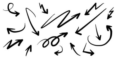 ensemble d'icônes de flèches dessinées à la main. icône de flèche avec différentes directions. illustration vectorielle de griffonnage. isolé sur fond blanc vecteur
