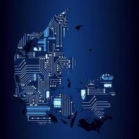 carte de contour du danemark avec un circuit électronique technologique. vecteur