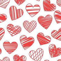 texturé main tiré cœur modèle pour Valentin journée fond d'écran ou emballage papier rouge et blanc backgorund conception vecteur