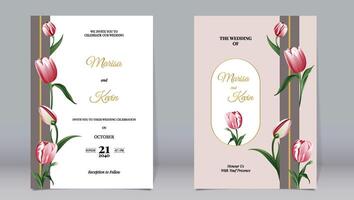 élégant luxe invitation et tulipe fleurs avec décoré pilier éléments vecteur