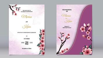 luxe mariage invitation Cerise fleurs et éléments sur aquarelle Contexte vecteur