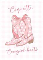 mignonne rose coquette cow-girl bottes avec ruban arc main tiré griffonnage vecteur