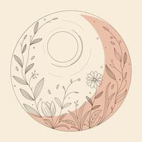 fleurs, feuilles, Soleil et lune dans mono ligne style art pour insignes, emblèmes, patchs, tee-shirts. vecteur illustration