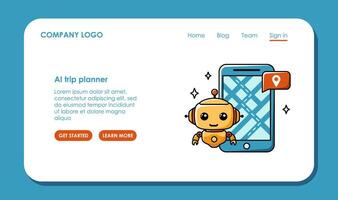 la toile page conception à propos en utilisant ai pour voyage planification. bavarder bot assistant pour en ligne applications. dessin animé vecteur concept illustration.