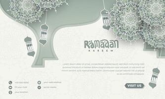 Ramadan Contexte conception avec mandala dans main tiré et lanterne conception, islamique Contexte dans vert menthe conception, Ramadan kareem bannière modèle vecteur