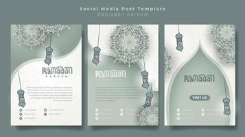 portrait social médias Publier modèle avec mandala et portrait conception pour Ramadan kareem publicité, islamique Contexte dans vert menthe conception vecteur