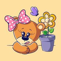 mignonne ours est séance à côté de le fleur vecteur