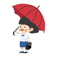 mignonne fille étudiant avec rouge parapluie vecteur
