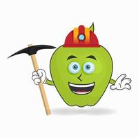 le personnage mascotte pomme devient mineur. illustration vectorielle vecteur