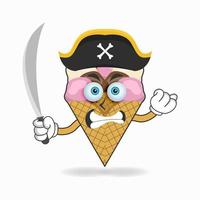 le personnage mascotte de la crème glacée devient un pirate. illustration vectorielle vecteur