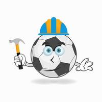 le personnage mascotte du ballon de football devient un constructeur. illustration vectorielle vecteur