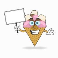 personnage mascotte de crème glacée tenant un tableau blanc. illustration vectorielle vecteur