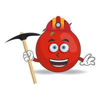 le personnage mascotte tomate devient mineur. illustration vectorielle vecteur