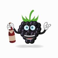 personnage de mascotte de raisin tenant une bouteille. illustration vectorielle vecteur