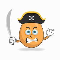 le personnage de mascotte d'oeuf devient un pirate. illustration vectorielle vecteur