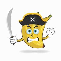 le personnage mascotte banane devient pirate. illustration vectorielle vecteur