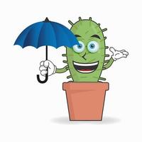 personnage de mascotte de cactus tenant un parapluie. illustration vectorielle vecteur