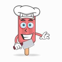 le personnage mascotte de crème glacée rouge devient un chef. illustration vectorielle vecteur