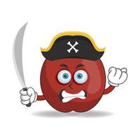 le personnage mascotte pomme devient un pirate. illustration vectorielle vecteur